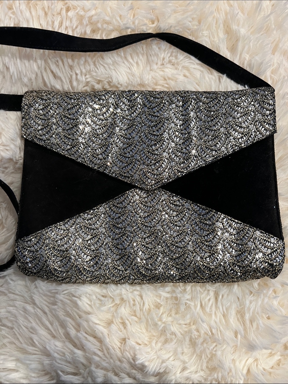 Sparkle Black & Silver Evening Clutch with Wave Sequin Detail